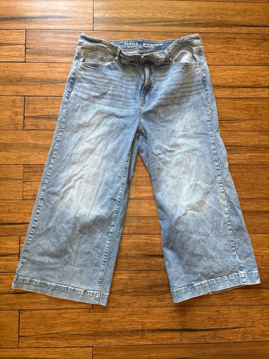 torrid Denim - Torrid Wide Leg Jeans Women Sz 16 Blue Ankle Crop High Rise Vintage Stretch Dem